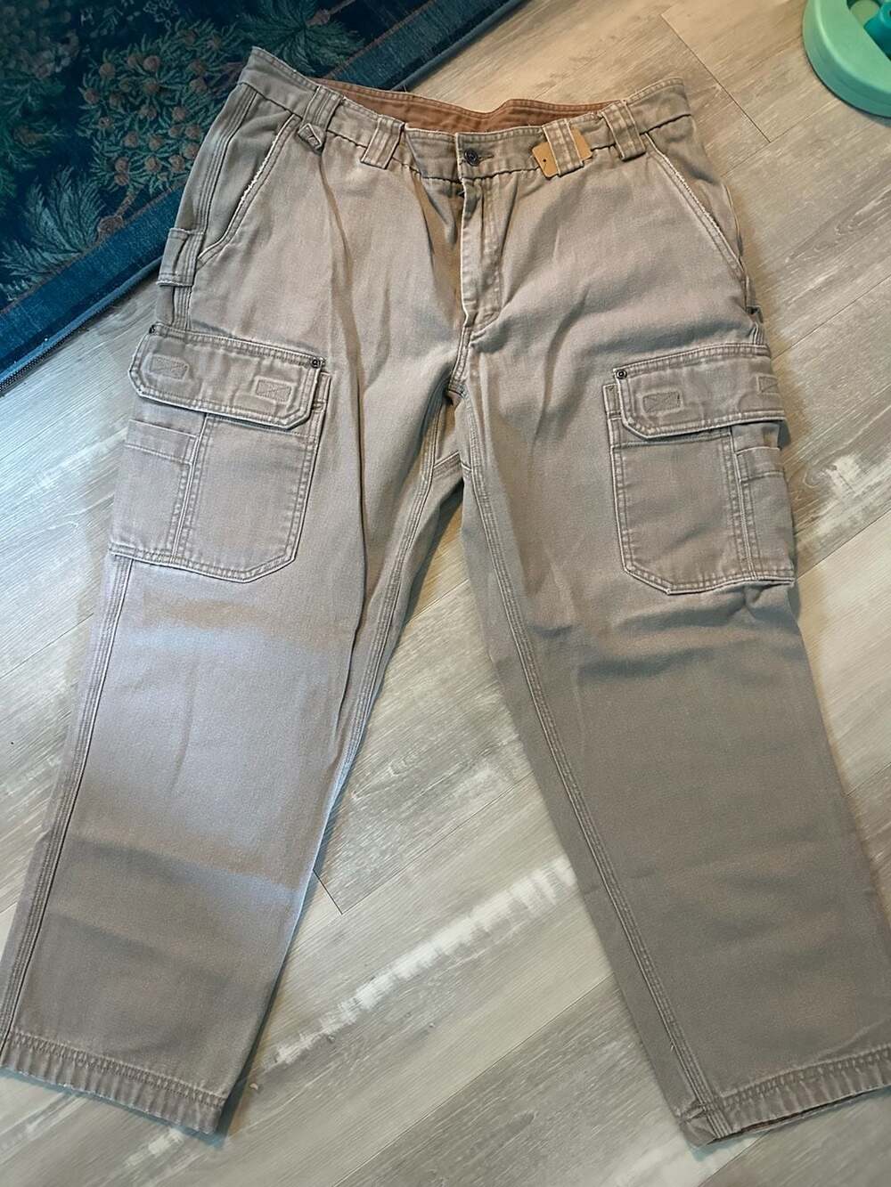 Duluth Trading Co Men's Canvas Cargo Utility Work Pants Size 38x30 Beige